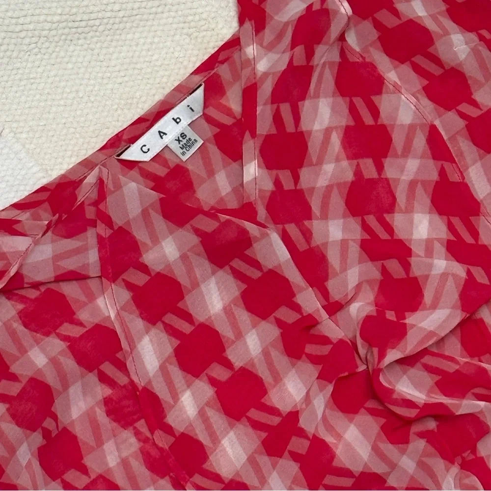 CAbi Amour Cami Lipstick Pink Ivory Ruffle Check Front Tank Top V-neck - Picture 4 of 6